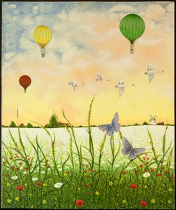 高空飞翔》，2011 年（花布上的丙烯画） 作者 帕特·斯科特