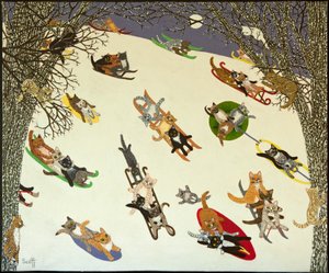坚持》，2011 年（花布上的丙烯画）