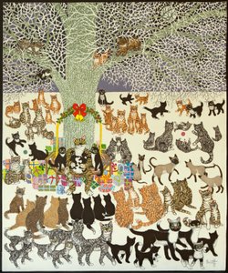 现在的时间》，2012 年（花布上的丙烯画）