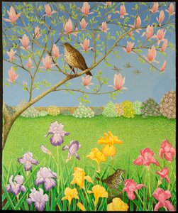 可歌可泣》，2011 年（花布上的丙烯画）