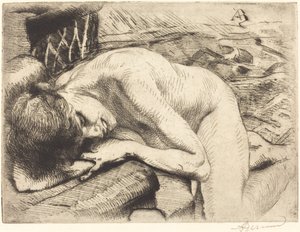 睡在地板上的模特 Le modèle endormi à terre, 1885. 作者 保罗·阿尔伯特·贝斯纳德