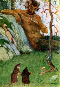 The Piper at the Gates of Dawn from Wind in the Willows, pub.1913年彩色石版画，1913年。 作者 保罗·布拉姆森。