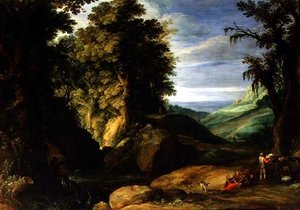 有旅行者的风景，约1610-15（布面油画