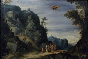 墨丘利和赫斯，约1605年（铜板油画