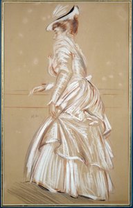 一个白衣女子的画像。 Paul Helleu (1859 - 1927) 的绘画，20 世纪。 巴约讷，博纳特博物馆 作者 保罗·塞萨尔·Helleu