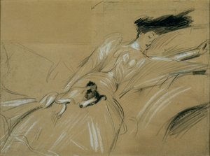 马尔堡公爵夫人在布莱尼姆宫打瞌睡（纸上粉彩） 作者 保罗·塞萨尔·Helleu