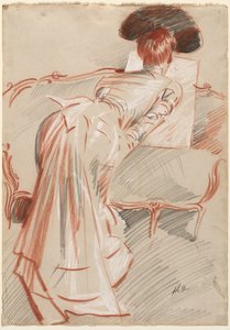 女子（可能是爱丽丝-海卢夫人）在看一幅图画 作者 保罗·塞萨尔·Helleu