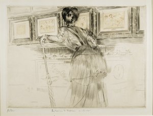 看在天窗的妇女Watteau图画，c。 1895年 作者 保罗·塞萨尔·Helleu