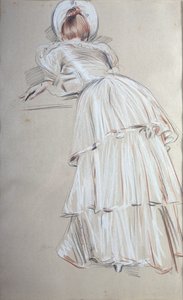 女人站在后面倾斜（粉彩） 作者 保罗·塞萨尔·Helleu
