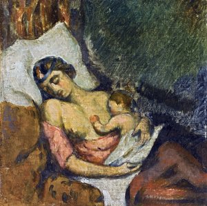 Hortense allaitant Paul--给孩子喂奶的女人 par Cezanne, Paul (1839-1906), ca 1872 - 布面油画, 23,2x23,2 - 私人收藏 作者 保罗·塞尚