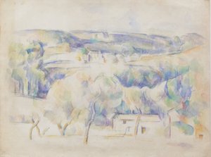 房屋和树林，约 1890 年（纸上铅笔和水彩画） 作者 保罗·塞尚