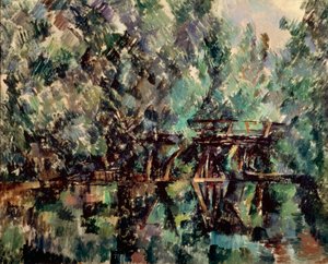 池塘上的一座桥，c1898。 作者 保罗·塞尚