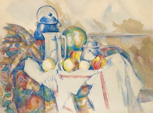 有牛奶壶、甜瓜和糖碗的静物，1900-1906年。 作者 保罗·塞尚