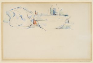 静物，盥洗用品，c.1885-90（纸上石墨和水彩） 作者 保罗·塞尚