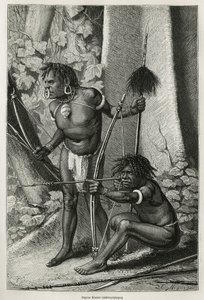 由 E.Mesples 雕刻的两个 papous Karons、噬人体的肖像，以说明 Achille Raffray 前往新几内亚的航行，公共教育部于 1876-1877 年委托其执行科学任务，发表在世界巡回展上，根据 作者 保罗·尤金（后）梅普勒斯