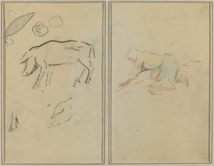 一头猪；布列塔尼农民跪着[背面] 作者 保罗·高更