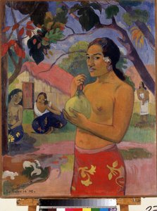 "Eu haere ia oe"（手持水果的女人，你要去哪里？ 保罗-高更（1848-1903 年）的绘画作品。）布面油画。后印象派。1893.尺寸：92 x 73 厘米 圣彼得堡艾尔米塔什博物馆（圣彼得堡） 作者 保罗·高更