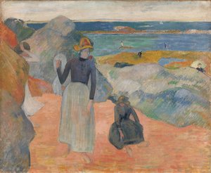 法语  Sur la plage en Bretagne 在海滩上 作者 保罗·高更