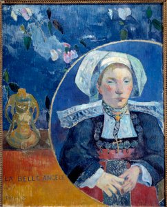 身着传统服装的美丽安吉利 A 布列塔尼 (Angele A Bretonne) 的肖像 - Pont Aven (Pont-Aven) 的 Madame de Satre (1868-1932) 旅馆老板的肖像 - Paul Gauguin (1848-1903) 1889 Sun 0,92 x 0,73 m 的绘画 巴黎，奥赛博物馆 作者 保罗·高更