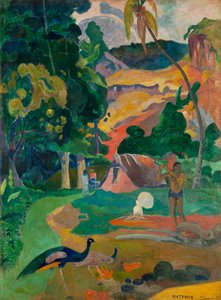 塔希提语  Matamoe Matamoe（死亡），有孔雀的风景画 作者 保罗·高更