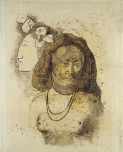 带着恶灵的塔希提女人》，约 1899-1900 年（纸本水彩单色画） 作者 保罗·高更