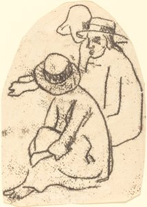 三位塔希提人为《慈善家》学习，1899-1902。 作者 保罗·高更
