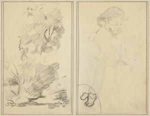 树木；布列塔尼男孩的素描[背面] 作者 保罗·高更