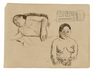 两个塔希提妇女和一个马克萨斯耳塞 作者 保罗·高更