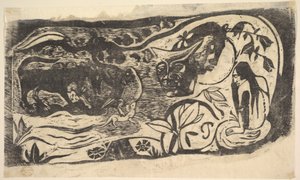 带角头的木刻画，1898-99年。 作者 保罗·高更