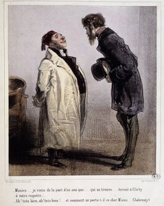 债务人和债权人，Cartoon de Gavarni，c。 1840. 作者 保罗·加瓦尔尼