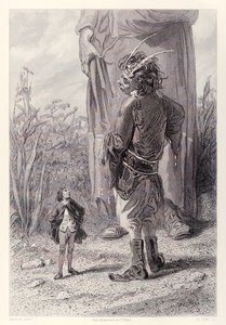 格列佛遇见了皇后30英尺高的矮人，他很高兴有一个比他小的人可以折磨，来自法国版的Gullivers Travels作者Jonathan Swift 作者 保罗·加瓦尔尼