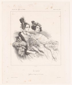 两位女士的发型搭配晚礼服
Le soir（物品上的标题） 作者 让·弗朗索瓦·贝纳尔