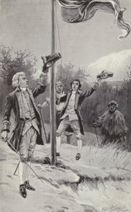 库克船长为夏洛特皇后湾命名（石印）。