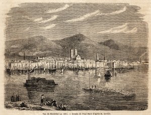 View of Montreal, drawing by Paul Huet (1803-1869), to illustrate the voyages to North America in 1854-1855, by L. Deville. Engraving in “” Le tour du monde”” 1861. Selva
