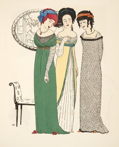 Paul Poiret酒吧连衣裙的三件晚礼服。 1908年（模版印刷）