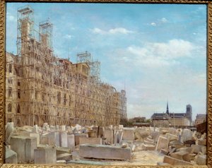 The City Hall of Paris in reconstruction The building, fire in 1871 by the Communards, is being rebuilt and covered with scaffolding and stone block. Painting by Victor Dargaud (ca. 1850-a. 1913) 1880 Sun. 0,65 x 0,81 m Paris, musee Carnavalet - City Hall 
