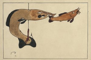 无标题（两条鱼，一条在钩上）。 1901年 作者 保罗·克莱
