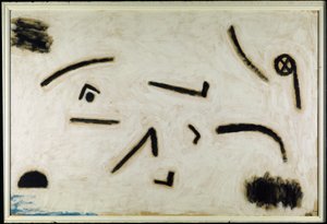 无题（黑色背景上的标志），C.1940（纸上颜色和胶水） 作者 保罗·克莱