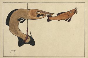 无题两条鱼，一条钩着，1901年 作者 保罗·克莱