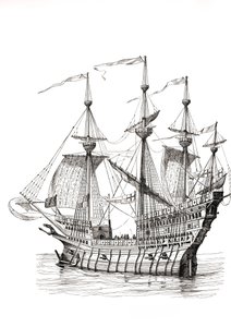 1520 年，载着国王亨利八世从英格兰前往法国，与国王弗朗西斯一世在金布之地会面的战车。根据霍尔拜因的画作绘制。