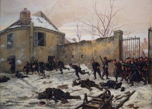 1870 年，19 世纪后期，机动卫兵袭击了一座城堡（布面油画）