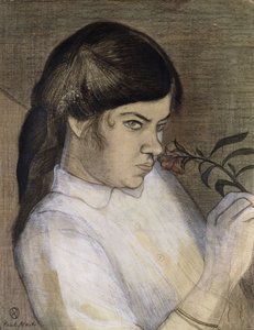 艺术家姐妹芭芭拉·纳什的肖像，c.1911-12（铅笔、黑色和彩色蜡笔、水彩和身体颜色） 作者 保罗·纳什