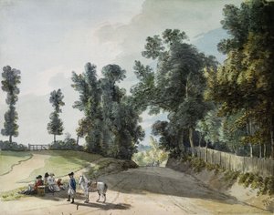 在通布里奇（Tonbridge）的路上：旅行者在路边的乐队上休息， 作者 保罗·桑德比