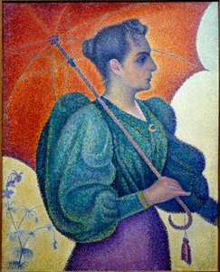 女人拿着雨伞。 Paul Signac (1863-1935) 的绘画 作者 保罗·西尼亚克