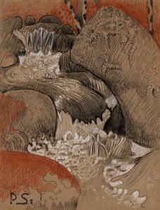 韦尔戈特的岩石，约 1892 年（木炭、红色和白色粉笔） 作者 保罗·塞鲁西耶