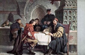 1522年3月，Martin Luther在德国耶拿的Gasthof der Baren与学生们交谈