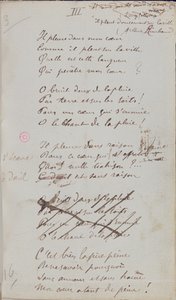 “它在我心中哭泣，因为它在城市上下雨......”，手写的“无言情浪漫”诗，1873年（笔墨在纸上）