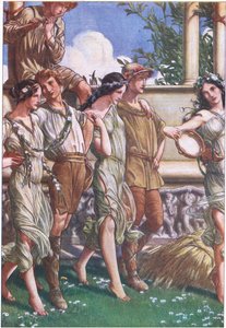朱诺，谷神星和仙女和收割者的面具，插图来自暴风雨，1908年 作者 保罗·文森特·伍德罗夫
