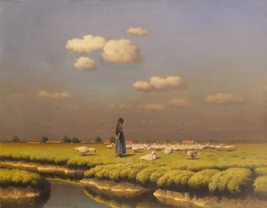 有鹅姑娘的风景（布面油画） 作者 保罗·威廉·凯勒·罗伊特林根