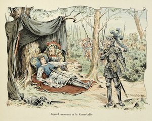 插图取自 Theodore Cahu 的“Histoire du chevalier Bayard”一书，由 Paul De Semant（1855-1915）绘制：Bayard 垂死和 Le Connetable de Bourbon 1524 作者 保罗·德·塞曼特